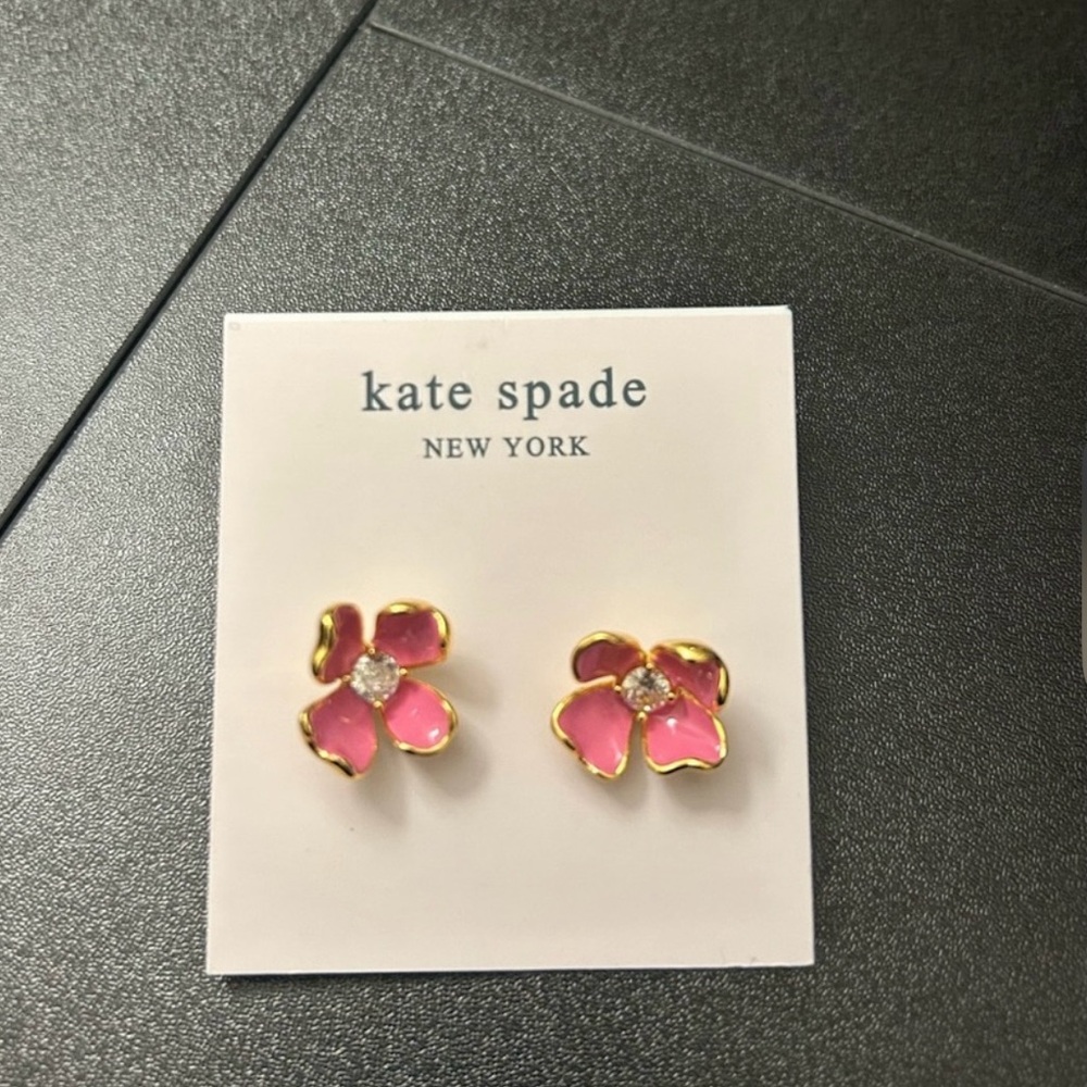 Kate Spade Pink and Gold Flower Earrings - Picture 2 of 4